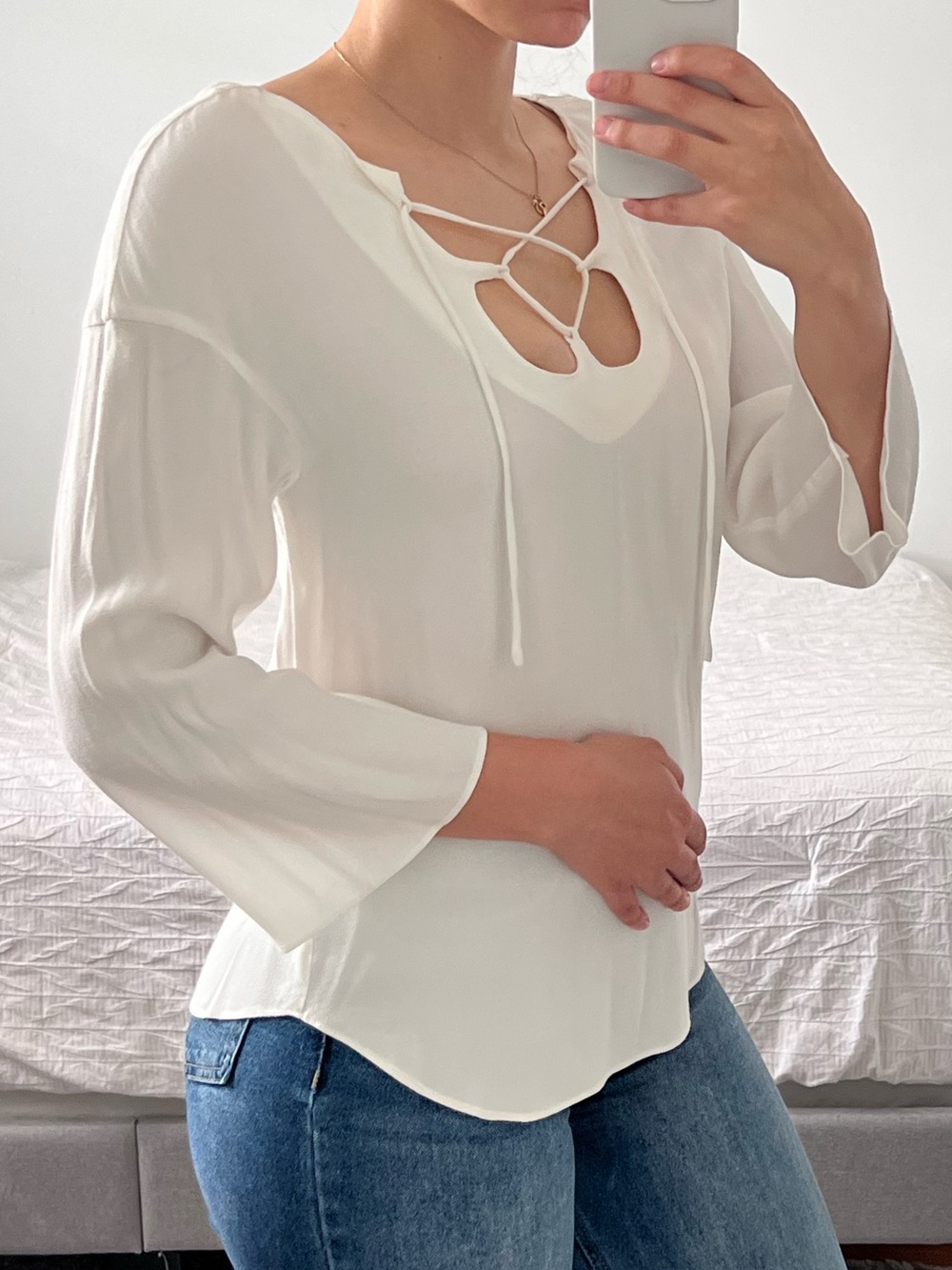 Frame White Lace-Up Blouse